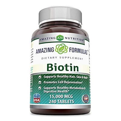 Amazing Formulas Biotin 15000 mcg - Supports Healthy Hair, Skin Nails - Promotes Cell Rejuvenation - Supports Healthy Metabolism Digestive Health (240 Tablets) (Non GMO-Gluten Free)