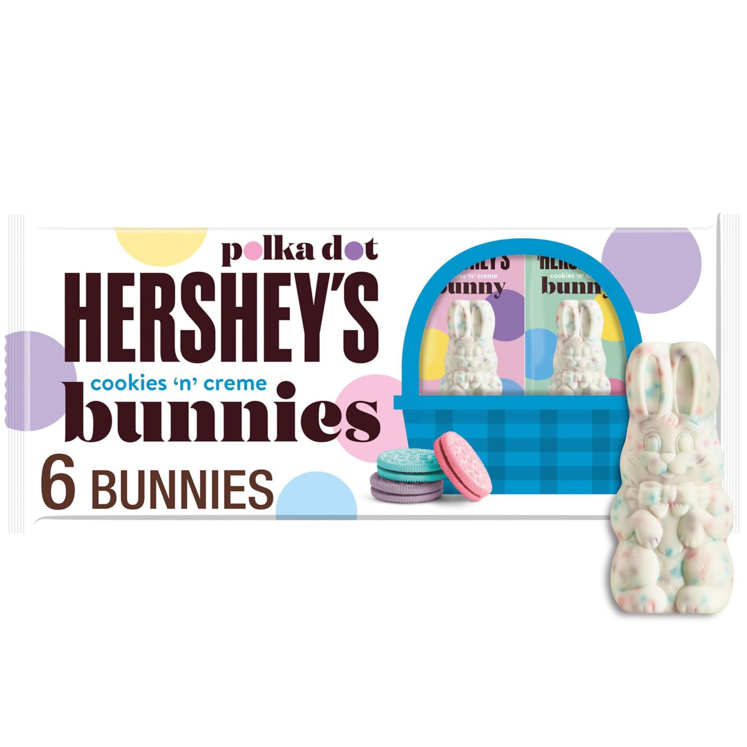 HERSHEY&#39;S Cookies &#39;n&#39; Creme Polka Dot Bunnies, Easter Candy Packs, 1.2 oz (6 Count)