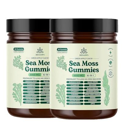 RESAWN Sea Moss Gummies 16-in-1-6,000 mg Sea Moss Supplement Boosts Immune Support, Gut Health and Metabolism (2pc)