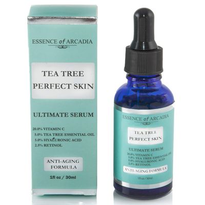Tea Tree Perfect Skin Facial Serum, Ultimate Anti-Aging Formula for Acne-Prone Skin with 20 Vitamin C, Tea Tree Essential Oil, Retinol and Hyaluronic Acid for Clear, Soft, Radiant Skin.