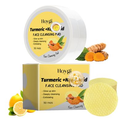 HOYGI Kojic Acid and Turmeric Cleansing Pads for Face Cleansing and Exfoliation, Turmeric Face Scrub Pads, 30 PcsBox