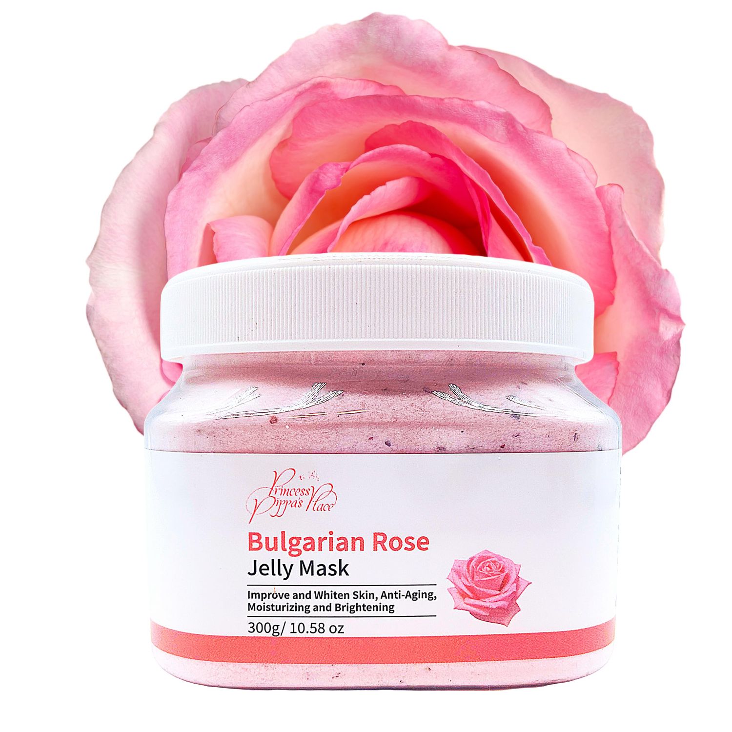 Princess Pippa&#39;s Place Bulgarian Rose Jelly Mask Powder- Jelly Face Mask Peel Off- Hydrating, Moisturizing, Anti-Aging Jelly Mask for Face Glowing and Radiant Skin- 300G10.58 Oz