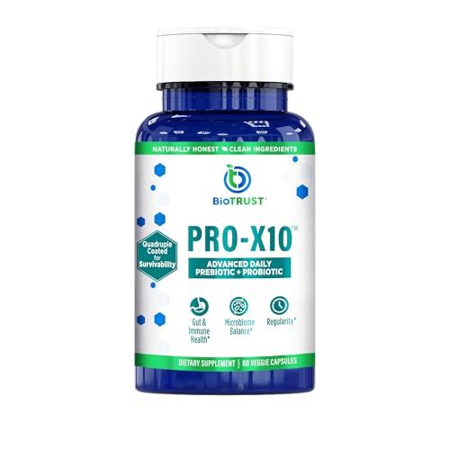 BioTrust Pro-X10 2.0 Probiotic Supplement - Probiotics for Digestive Health with Prebiotics - Immune System Support and GI Health - Free from Gluten, Soy and Dairy, Non GMO - 60 Capsules