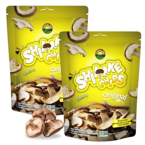 Terraland Shiitake Chips - Original, Crispy Crunch Mushroom Ready to Eat Snack, Non GMO, Rich Umami Flavor, Topping for Salads and Soups Snack 2.12oz Bag - Pack of 2