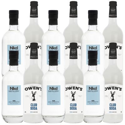 Nkd Distillery Gin Alternative Premium Non-Alcoholic Spirit 750 ML Bottles w Owen s Mixers Club Soda 750 ML Bottles - Perfect for Mocktails - Made in USA