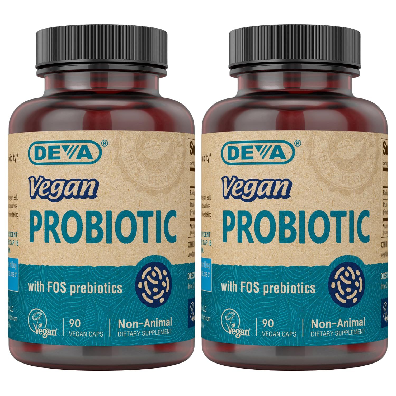 DEVA Vegan Probiotic with FOS Prebiotics Supplement - 2 Billion CFU with 100 MG of Prebiotics Per Serving for Men Women - Non-Dairy Gluten Free - Naturally Shelf Stable - 90 Capsules (Pack of 2)