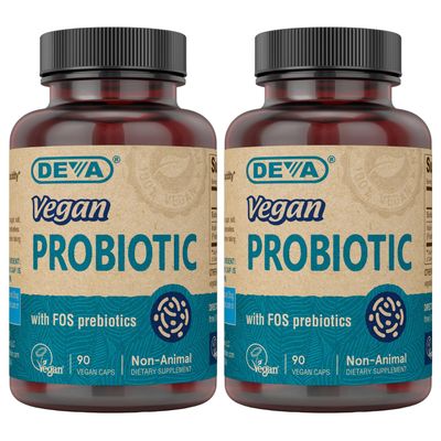 DEVA Vegan Probiotic with FOS Prebiotics Supplement - 2 Billion CFU with 100 MG of Prebiotics Per Serving for Men Women - Non-Dairy Gluten Free - Naturally Shelf Stable - 90 Capsules (Pack of 2)