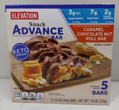 ELEVATION CARAMEL CHOCOLATE NUT ROLL BAR 1.55 OZ X5 BARS (TOTAL OF 7.76 OZ) PACK OF 1