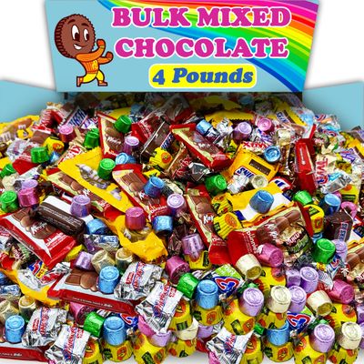 Bulk Chocolate Candy Mix, 4 Lbs Individually Wrapped Spring Variety Assortment, Includes Reese Peanut Butter Cups, Chocolate Bunny, Pastel Colored Candy, for Parties and Spring Decor