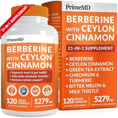 21-in-1 Berberine Supplement with Ceylon Cinnamon - Berberine 1500mg with Chromium, Bitter Melon and Green Tea Extract - Dihydroberberine Supplement for Energy Metabolism Support, 5279 mg, 120 count