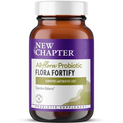 New Chapter All-Flora Probiotic Flora Fortify, Ultra-Concentrated Probiotics for Digestive Health, Survives Antibiotic Use, with Electrolytes Inulin Prebiotic Fiber, 100 Vegan, 14-Day Supply