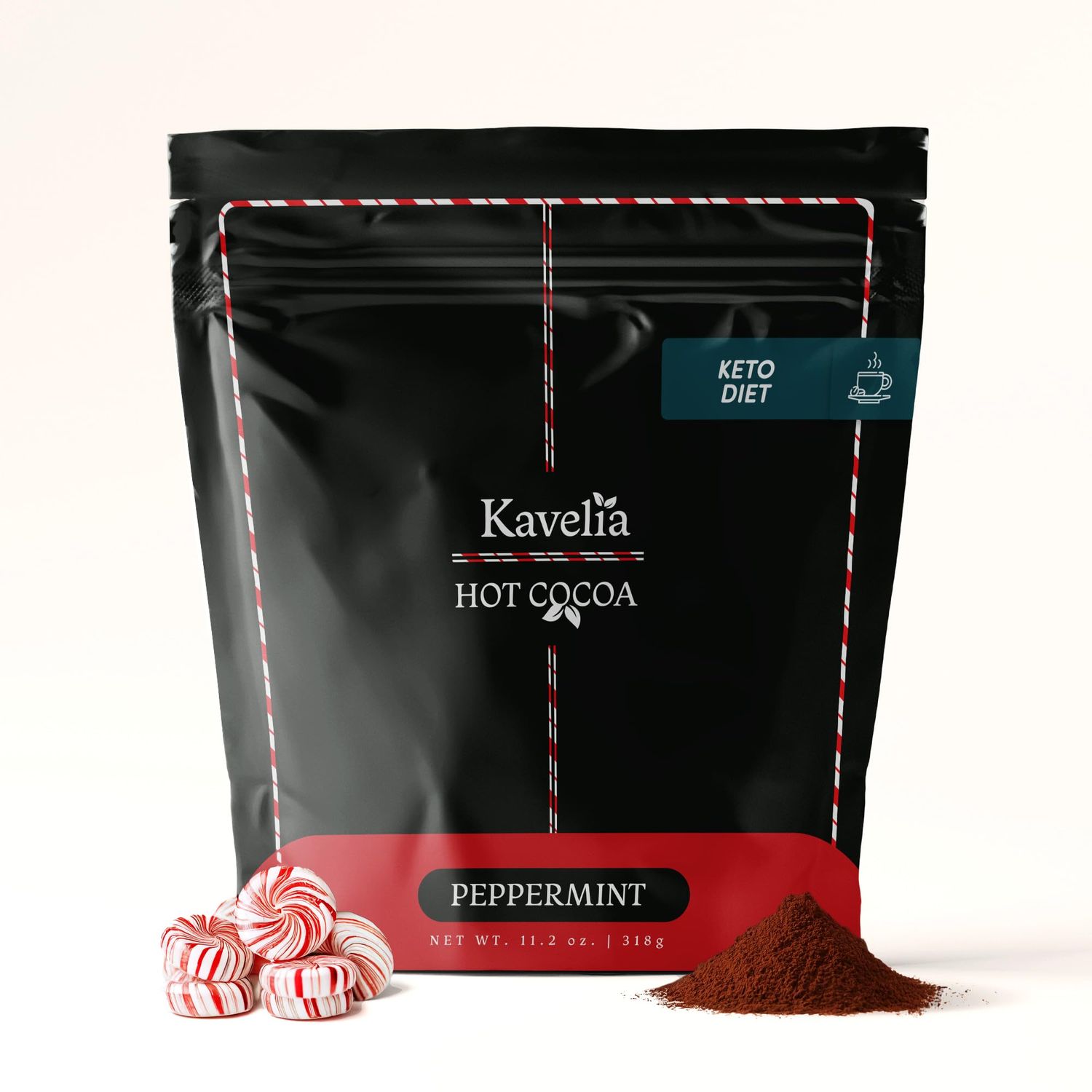 Keto Hot Chocolate Powder - Sugar-Free Peppermint Cocoa Mix with Fiber-Rich Prebiotics, Low-Carb, Gluten-Safe, Non-Dairy, Vegan, and without GMO - Perfect for Ketosis, Wellness- 15 Servings