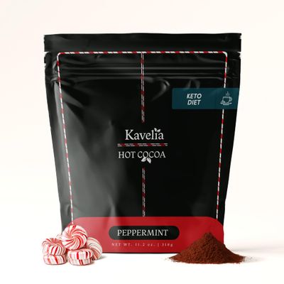Keto Hot Chocolate Powder - Sugar-Free Peppermint Cocoa Mix with Fiber-Rich Prebiotics, Low-Carb, Gluten-Safe, Non-Dairy, Vegan, and without GMO - Perfect for Ketosis, Wellness- 15 Servings