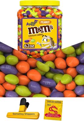 MM&#39;S Peanut Ghoul&#39;s Mix Bulk Chocolate Halloween Candy Resealable Jar (62 oz.) Delicious Roasted Peanut Center Coated in Real Milk Chocolate INCLUDES SameDay Shippers Branded Bag Clig and Treat Bag