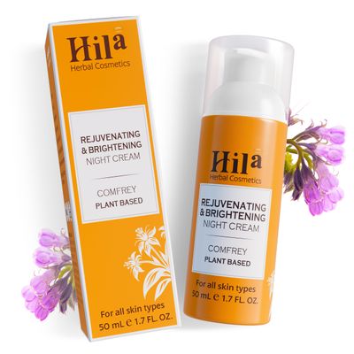 Hila Herbal Cosmetics Rejuvenating, Brightening Nourishing Night Cream for Face - Vitamin E Cream for All Skin Types, Restorative Night Moisturizer, Brightening Cream for Face - Comfrey, 50ml