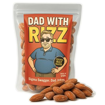 Rizz Dad Roasted Almonds - Cool Father&#39;s Day Snack Gift for Dad, Birthday Gift for Dad Who Has Everything, Healthy Alternative to Chocolates - Made in USA, Funny Dad s Day Gift from Kids