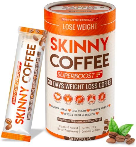 Skinny Coffee Super Boost Weight Loss Coffee, Fat Burners for Men Women, Sugar-Free, Keto, Vegan, Reduces Bloating, Supports Energy Metabolism, Appetite Suppressant for Weight Loss (30 Packs)