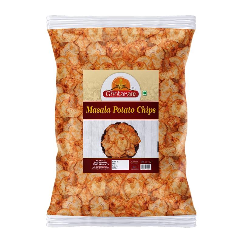 Ghotaram Potato Chips India&#39;s Masala Magic Flavour, Crunchy PATTA Chips Snacks, Party Pack, Masala Patta Wafer, Ready to eat Namkeen Aloo Patta Chips Healthy And Fresh Snack-250 1Pack
