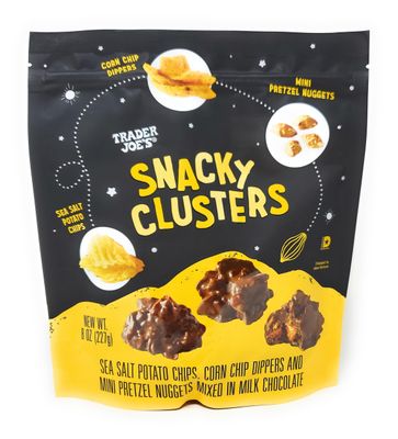 Snacky Clusters Sea Salt Potato Chips, Corn Chip Dippers and Mini Pretzel Nuggets Mixed in Milk Chocolate by Trader Joes 8 oz227g (Pack of 1)