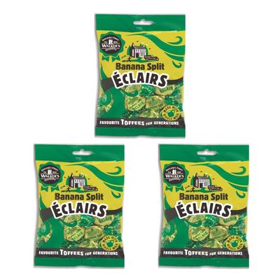 Walkers&#39; Nonsuch Banana Split clairs with Condensed Milk White Chocolate Classic British Chewy Taffy Imported from the UK English Caramel Toffee 5.29 Oz (Pack of 3)