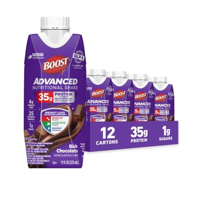 BOOST Advanced Nutritional Protein Shake, Weight Loss Nutrition Support, 35g High Protein GLP-1 Friendly Shake, Ready to Drink - Rich Chocolate, 12-11 FL OZ (325 mL) Cartons