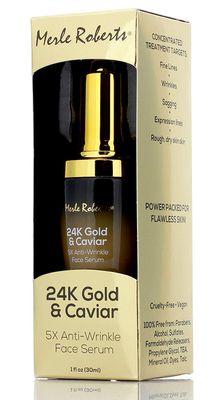 Merle Roberts 24k Gold and Caviar Serum Premium Anti-Aging Serum for Wrinkles, Fine Lines, and Expression Lines. Cruelty-Free Hydrating Anti-Wrinkle Facial Serum for Plump, Firm Skin, 1 oz.