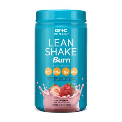 GNC Lean Shake Burn Meal Replacement Powder with Caffeine, For Weight Management and Metabolism Boost, With 30g Protein, High Fiber, Keto, Proven Thermogenic, Strawberry, 16 Servings