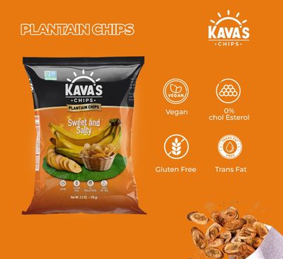 Kava's Plantain Chips, Sweet Salty Chips - 8 Packs Vegan Gluten Free Chips Bulk Plantain Chips, Healthy Snacks, Delicious Original Plantains Chips Bulk Chips 2.5 Oz each Pack