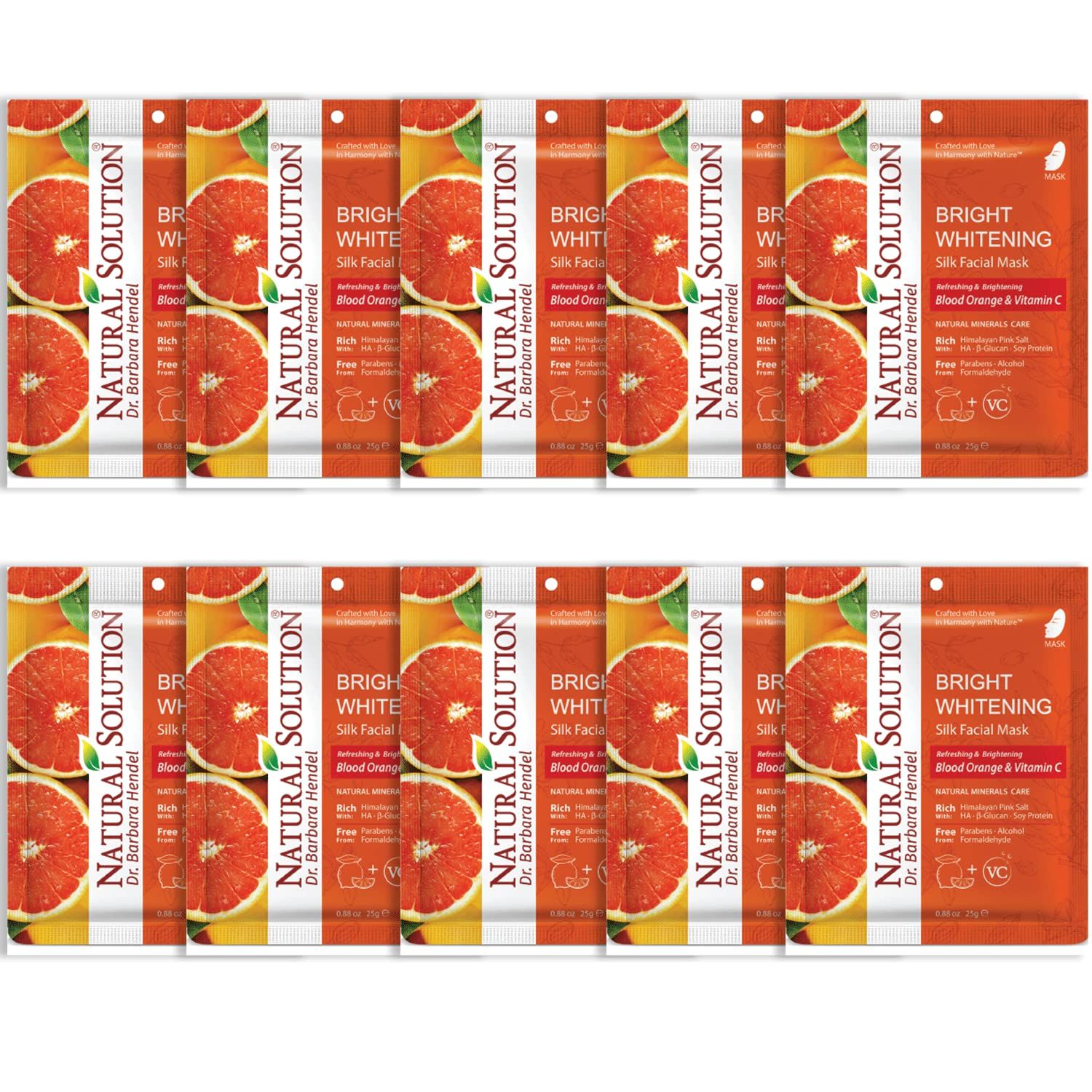Natural Solution Sheet Mask, Enriched with Blood Orange Vitamin C, White Brightening and Hydrating, Deep Pore Cleansing, Facial Skin Care- Pack of 10