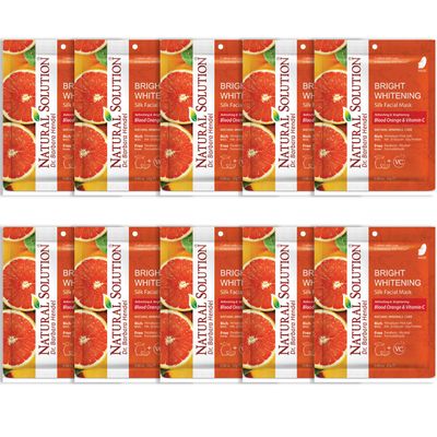 Natural Solution Sheet Mask, Enriched with Blood Orange Vitamin C, White Brightening and Hydrating, Deep Pore Cleansing, Facial Skin Care- Pack of 10