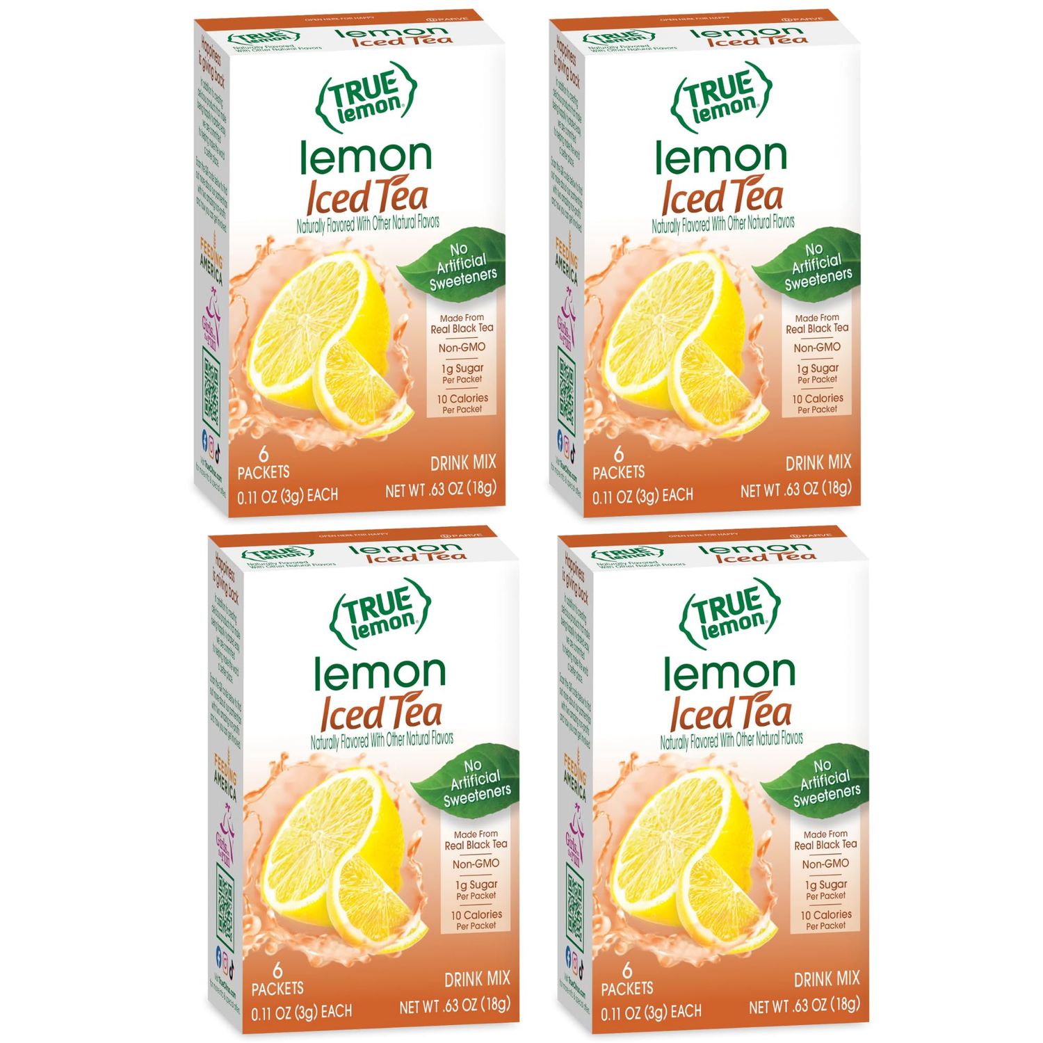 LEMON ICED TEA MIX by TRUE LEMON Instant Powdered Drink Packets That Quench YOUR Thirst, Mouth Watering True Citrus LEMON (ICED TEA), 6 Count (Pack of 4)
