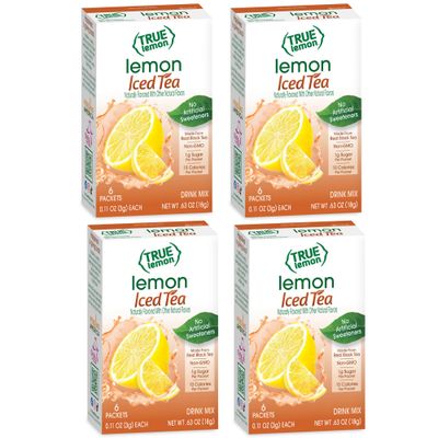 LEMON ICED TEA MIX by TRUE LEMON Instant Powdered Drink Packets That Quench YOUR Thirst, Mouth Watering True Citrus LEMON (ICED TEA), 6 Count (Pack of 4)