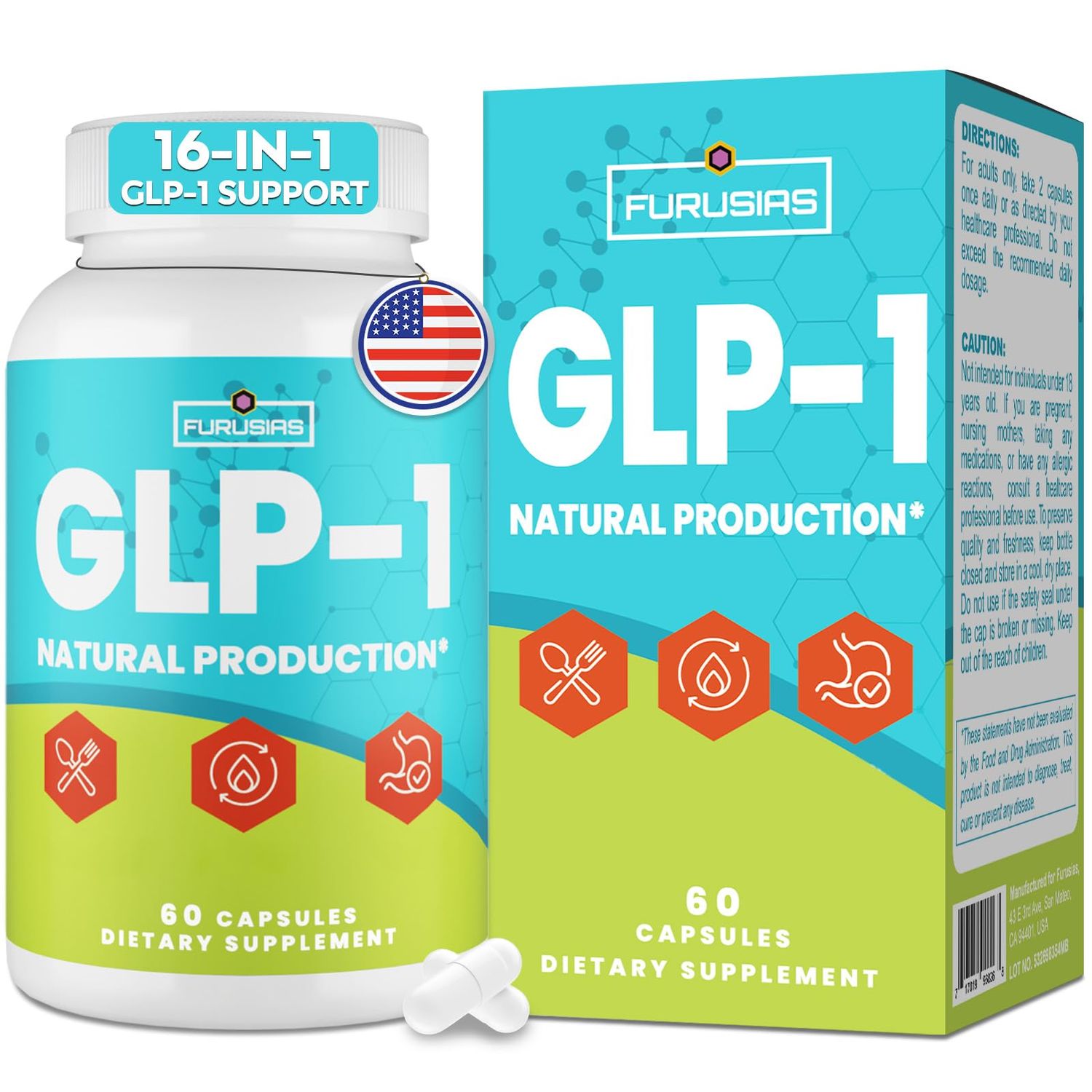 GLP-1 Supplement for Overall Wellness Gut Healthy, GLP1 Supplements Women and Men, 16 in 1 Natural GLP-1 with Hops Green Tea Extract, GLP 1 Supplement for Women, Healthy GLP-1 Levels, 60 Capsules