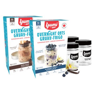 Yumi Organics - Overnight Oats Routine Kit, High Protein, High Fiber, Low Sugar Organic Oatmeal (6 Free Glass Meal Prep Jars)