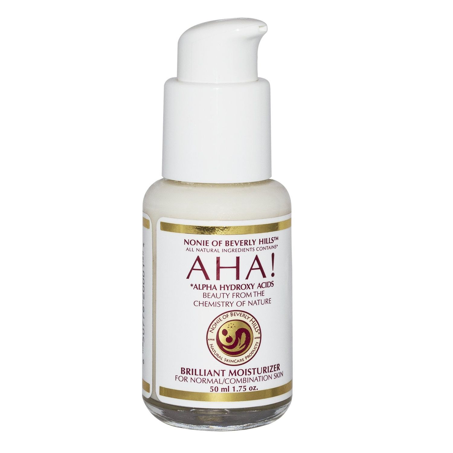 Nonie Of Beverly Hills AHA Brilliant Moisturizer for Normal or Combo Skin with Alpha Hydroxy Acids 100 Vegan and Organic Natural Ingredients USA Made Skin Rejuvenating