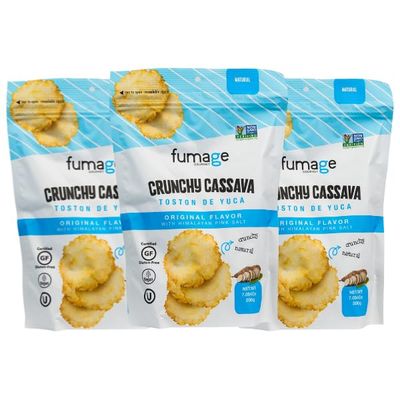 3-Pack of FUMAGE Crunchy Cassava Chips: Seasoned with Himalayan Pink Salt. Certified, Vegan, Gluten-Free, Cholesterol-Free, Kosher, and Non-GMO Verified