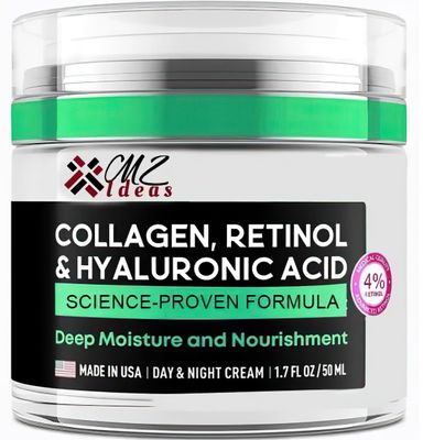 Collagen Retinol Hyaluronic Acid Face Cream - Anti-Aging Wrinkle Repair Moisturizer for Face, Neck D collet - Deep Hydration Firming - Made in USA - 1.7 fl oz