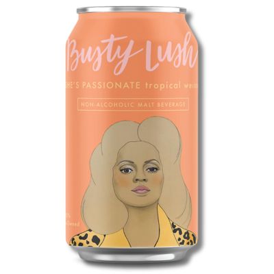 Busty Lush SHE&#39;S PASSIONATE Non-Alcoholic Sour Beer, Low Calorie No Added Sugar, Craft Brewed NA Tropical Weisse with Passion Fruit Dragon Fruit, 12 Pack