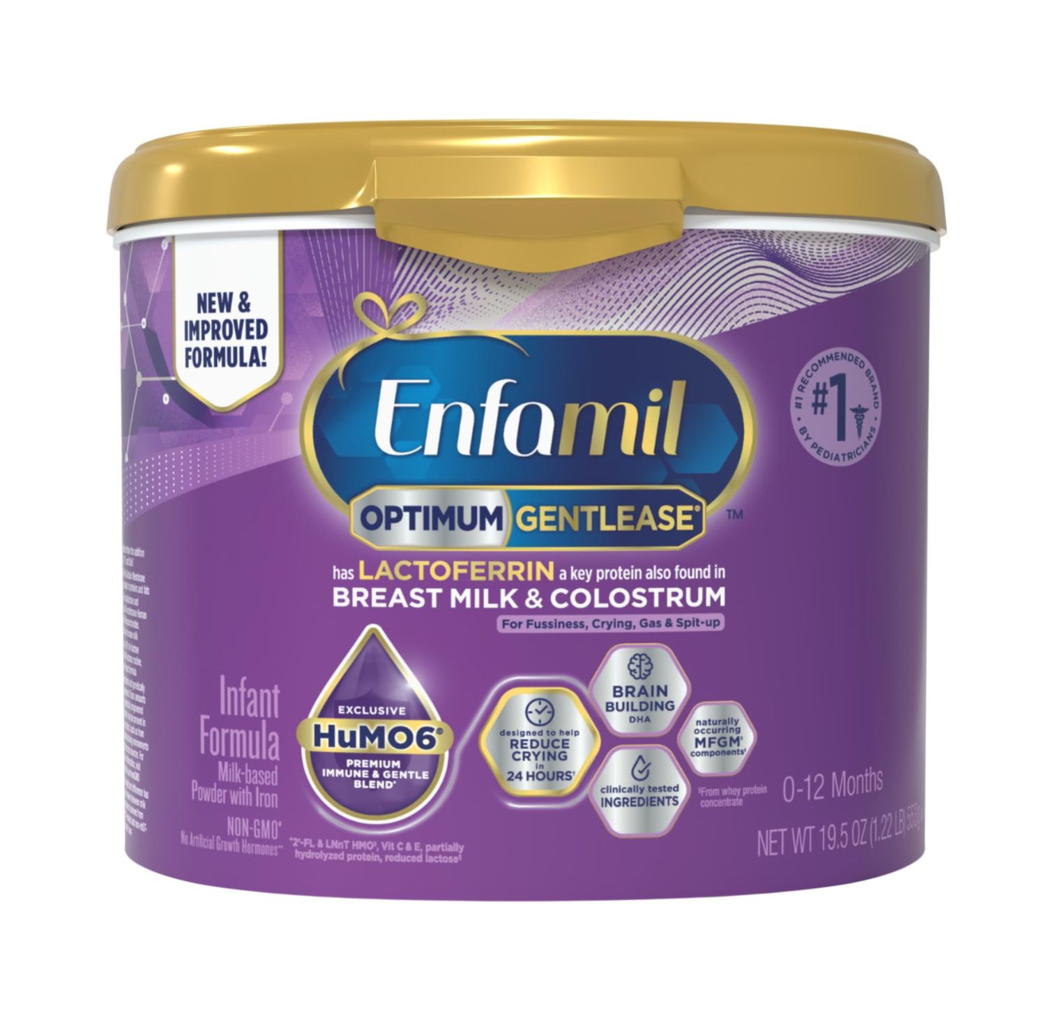 Enfamil Optimum Gentlease Baby Formula, Our Closest Formula to Breast Milk For Fussiness, Crying, Gas Spit-up, Immune-Supporting Lactoferrin also found in Breast Milk, 19.5 Oz