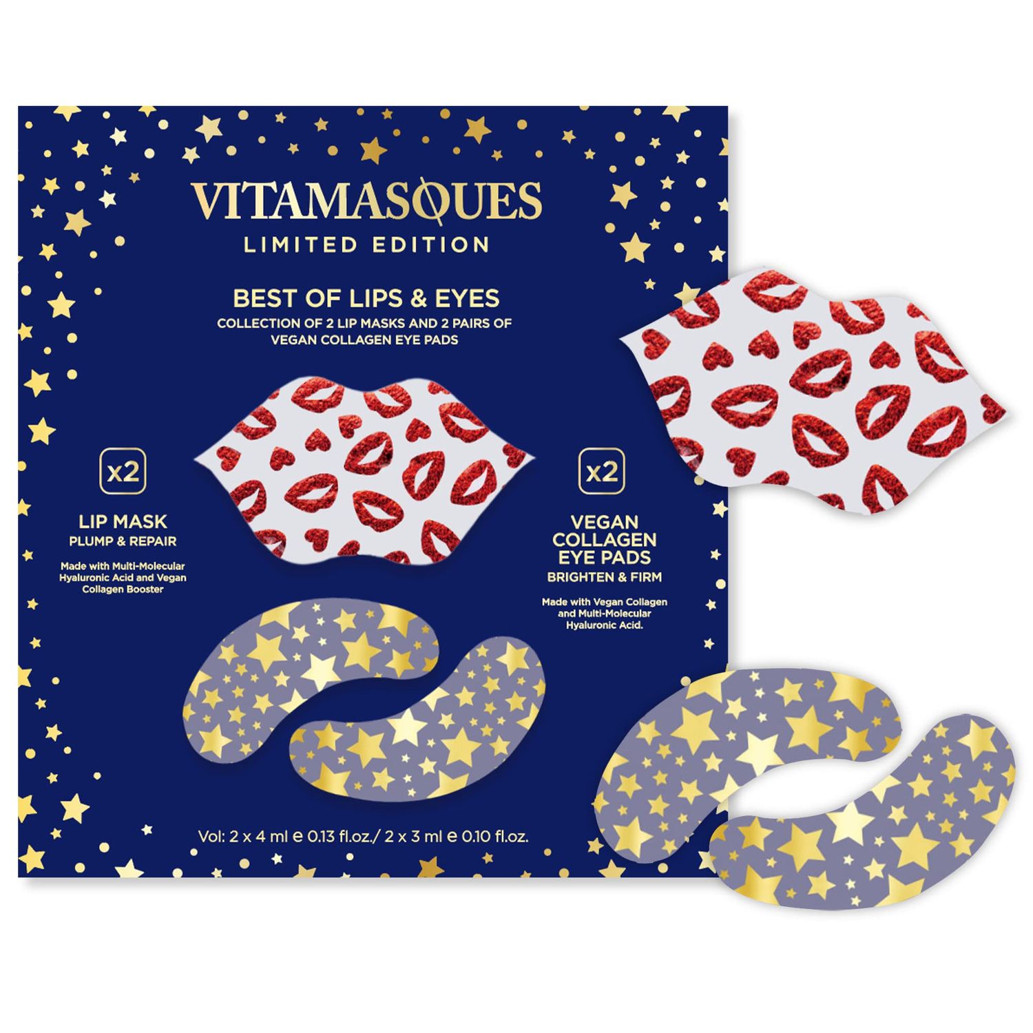 Lip Mask and Collagen Eye Pad Gift Set, Best of Lips Eyes - 4 Piece Set, Plump Repair Lip Masks, Brighten Firm Vegan Collagen Eye Pads - Anti Aging Beauty Facial Masks - Korean Skin Care