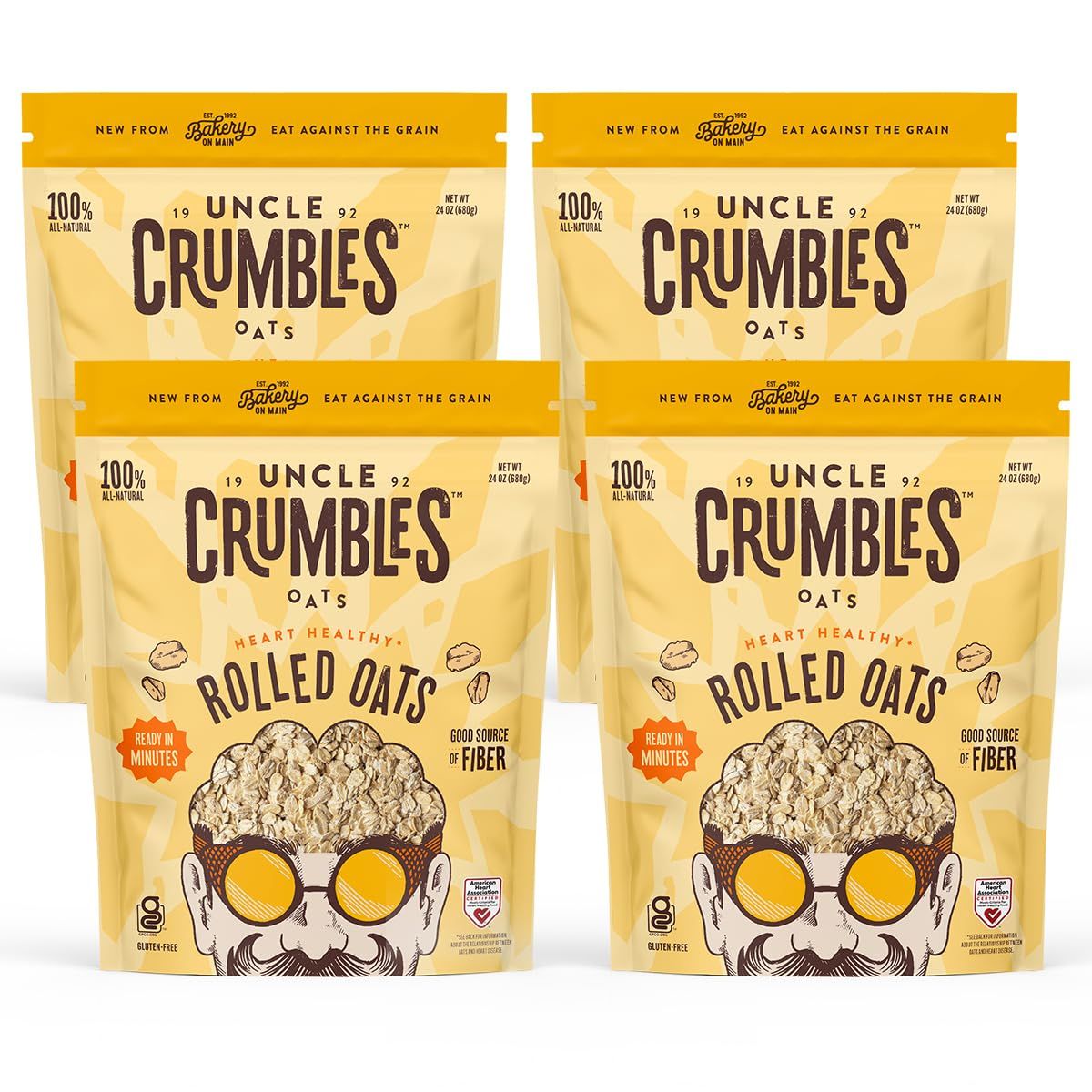 Uncle Crumbles Gluten Free Rolled Oats, Kosher, Non-GMO Project Verified, 24oz Resealable Bag (Pack of 4)