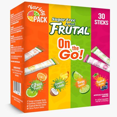 Powdered Drink Mix Variety Pack, Sugar Free! - Fruity flavors - Summer Colada, Tangy Limeade, Citrus Punch Tropical Berries Packets (30 Count of Stick Packs) - Frutal On-The-Go!