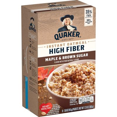 Quaker, High Fiber Instant Oatmeal, Maple Brown Sugar, 8 Ct