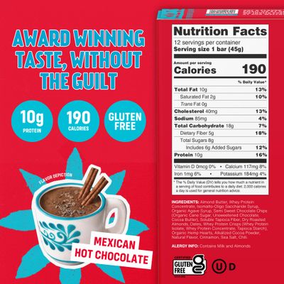 UNiTE Mexican Chocolate Protein Bars, 12 Pack, 1.59 Oz a Bar, 10g Protein, No Artificial Sweeteners, Almond Butter, Real Ingredients, Gluten and Soy Free, Portable Snack for Office, Gym, or School