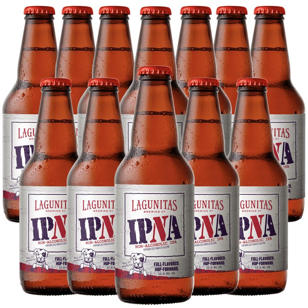 Lagunitas IPNA (Pack of 12) IPA, Non Alcoholic NA Beer, Full Flavored Hop Forward - 12 Fl Oz (12 Total Bottles)
