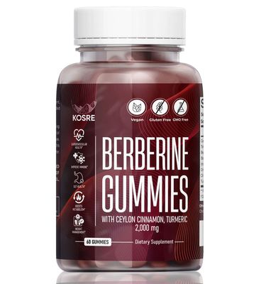 KOSRE Berberine Gummies with Ceylon Cinnamon Turmeric 2000mg High-Potency Formula for Blood Heart Support Vegan Non-GMO Formula 60 Count