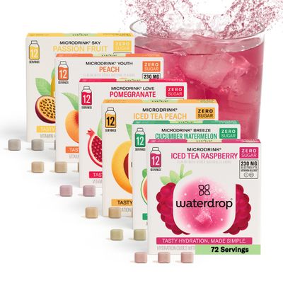 Waterdrop Hydration Cubes, 6 Flavor Variety Pack, Vitamin C, E, B1, B3, B6, B7, B8 Electrolyte Drops for Still Sparkling Water, On The Go, Low Calorie, Sugar Gluten Free, Non GMO, Vegan, 72 CT