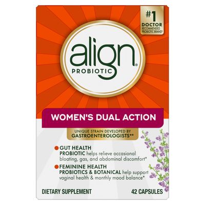 Align Probiotic, Women&#39;s Dual Action, Probiotics for Women, Multi-Strain Probiotic with Chaste Tree, Supports Feminine Health, Relieves Occasional Bloating, Gas, Abdominal Discomfort, 42 Capsules