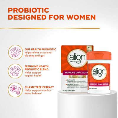 Align Probiotic, Women's Dual Action, Probiotics for Women, Multi-Strain Probiotic with Chaste Tree, Supports Feminine Health, Relieves Occasional Bloating, Gas, Abdominal Discomfort, 42 Capsules
