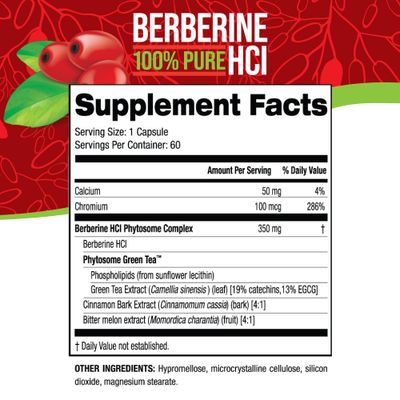 Nature's Science Berberine HCL with Phytosome Green Tea for Weight Management, 100 Pure Clinical Grade Berberine HCL for Better Absorption - Helps Metabolism, Keeps Full for Longer - 60 Caps